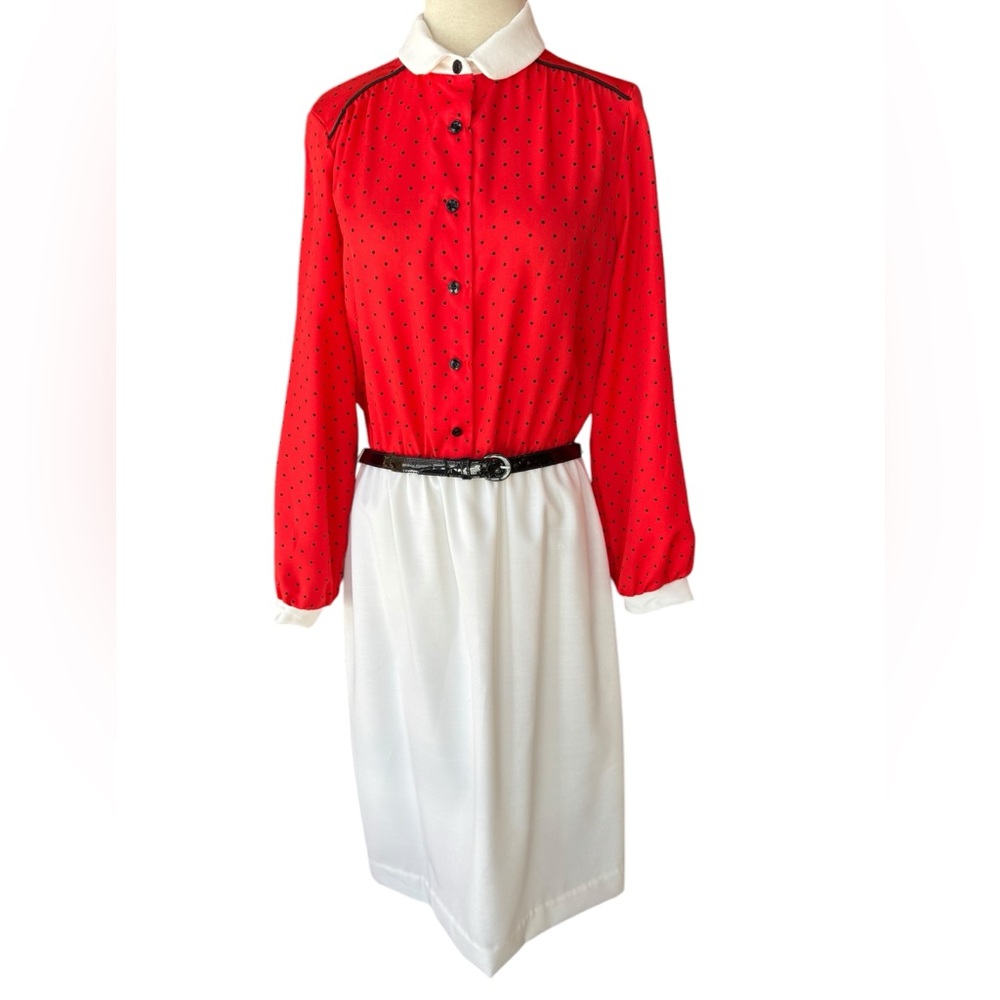 1970s Toni‎ Todd Front Half Button Down Polka Dot Career Dress